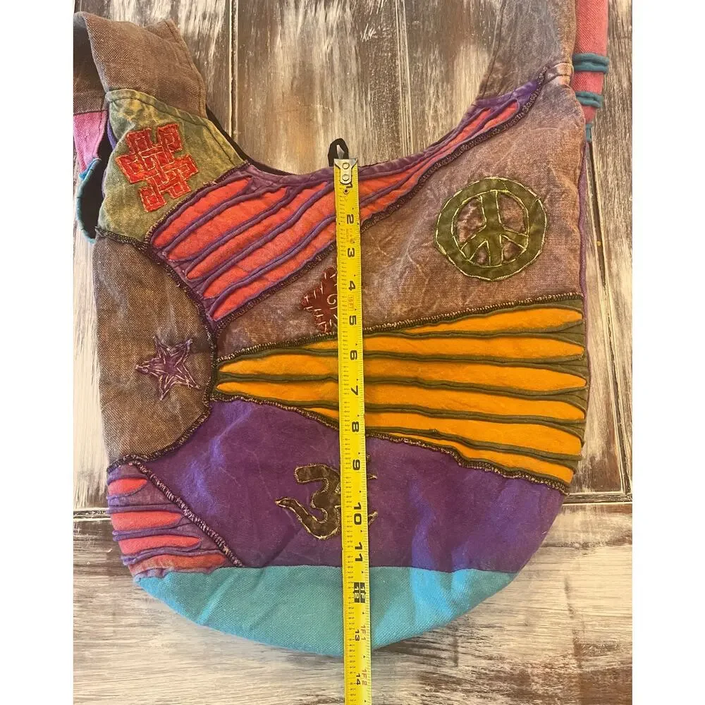 Boho Sun Crossbody Patch Work Sack or Bag Hippie Vibe Made in Nepal No Zipper